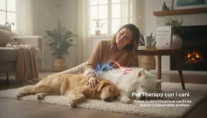 Grafico concettuale che mostra la sincronizzazione delle onde cardiache tra un essere umano e un cane durante una sessione di pet therapy.